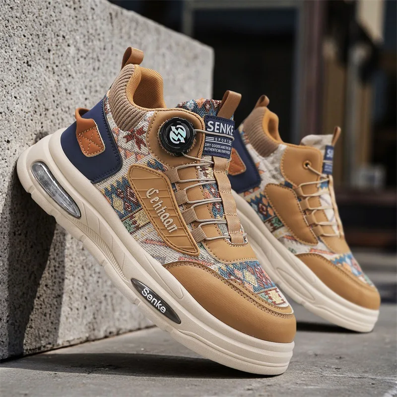 Men's High Top Retro Workwear Shoes British Style Casual Short Boots Thick Sole Comfortable Breathable Sports Sneakers