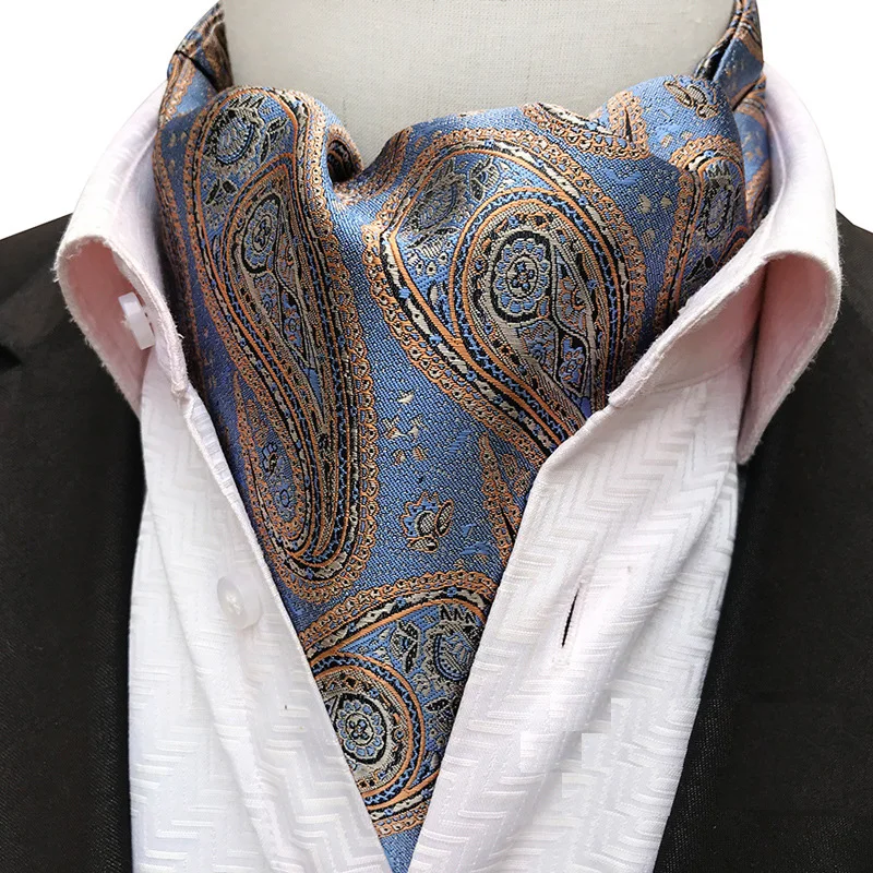 Mens Ascot Necktie Paisley Floral Ties For Man Polyester Jacquard Woven Cravat For Wedding Business Party Accessories