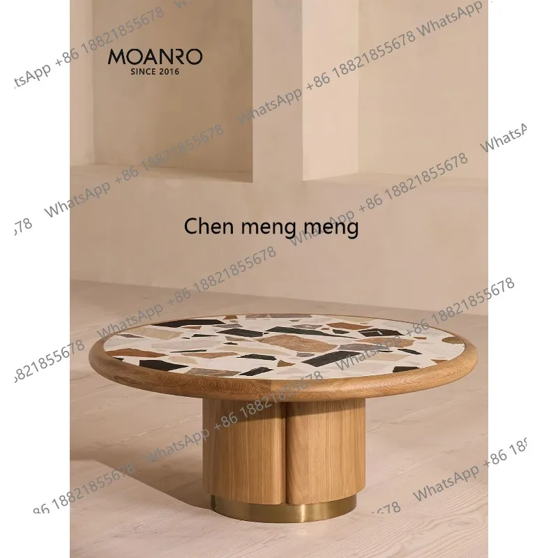 

Medieval coffee table solid wood round living room log color design marble French travertine