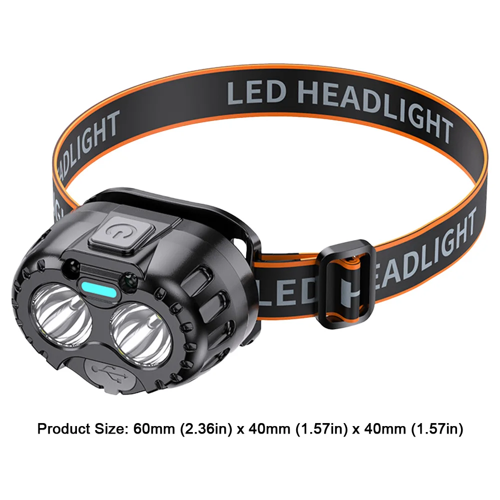 Potente linterna frontal LED con carga USB, linterna frontal de alto brillo IPX4 resistente al agua XPE LED para pesca al aire libre, Camping y senderismo