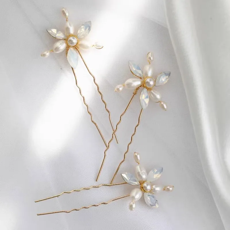 Handmade Bridal Hair Pins para mulheres, clipes, pérolas de água doce, peças de jóias, cor dourada, acessórios para casamento