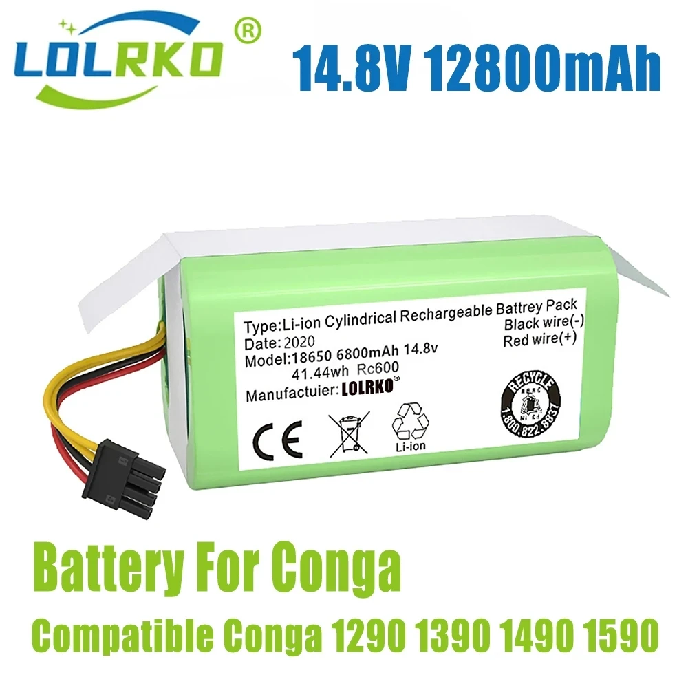 

14.4V 12800mAh 18650 Li-lon Battery for Cecotec Conga 1290 1390 1490 1590 Vacuum Cleaner Genio Deluxe 370 Gutrend Echo 520