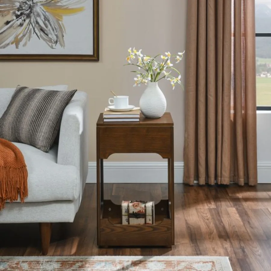 

Mid Century Modern Lift Top Side Table Small Rising End Table Couch Table with Storage Shelf Wooden Nightstand for Home Living