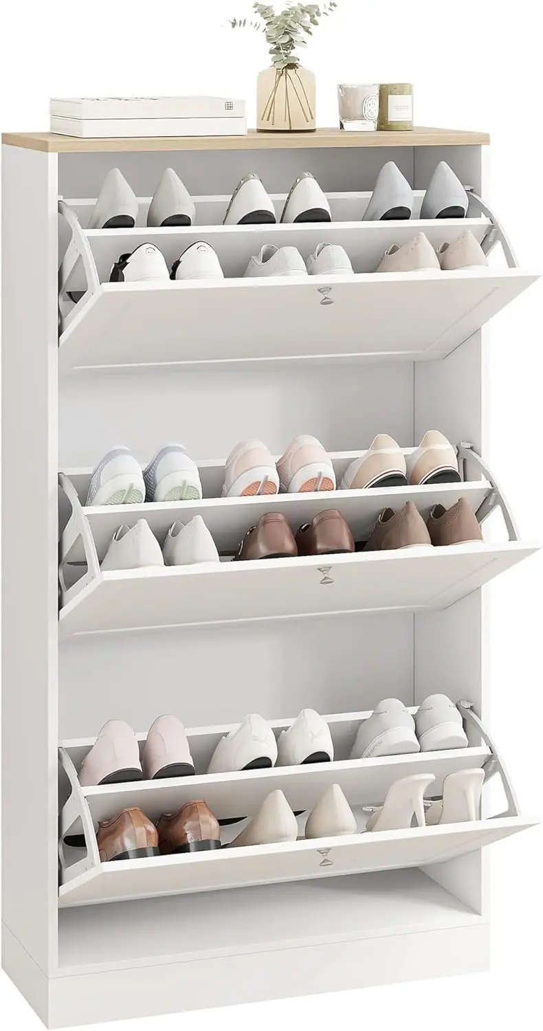 

Тумба для обуви с 3 выдвижными ящиками и регулируемыми полками, белый отдельно стоящий органайзер для прихожей