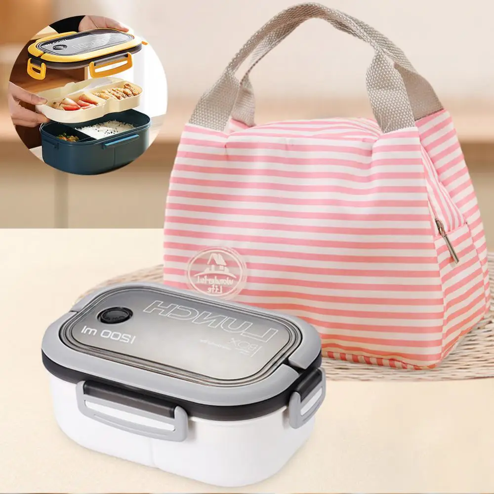 1/2/3PCS New Picnic Bag Easy To Clean Safe Without Hurting Hands Compartment Lunch Box Stripes Picnic Lunch Bag