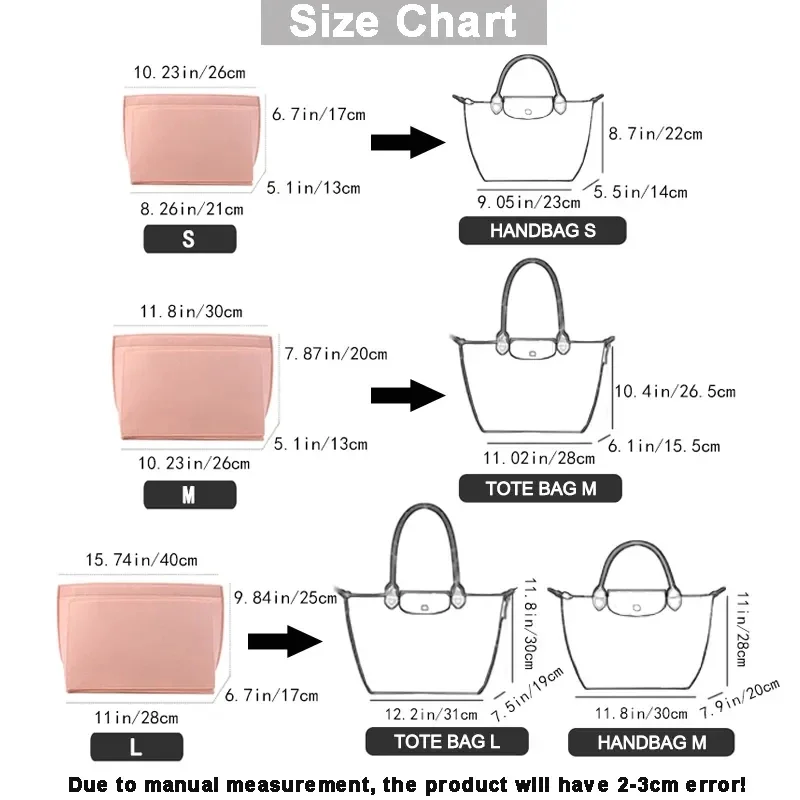 Large Capacity Felt Inner Liner Pocket Accessory For Longchamp Handbag Improve Space Fixed Shape Bag Organizer Modification Part