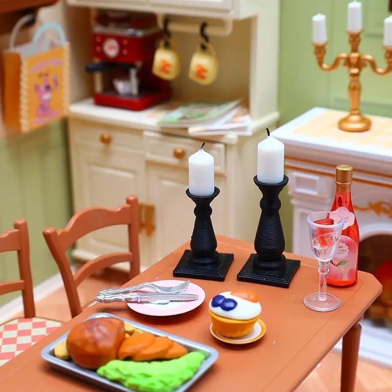 4Pcs 1/12 Dollhouse Miniature Candle With Base Candlestick Model Scene Decoration Accessories
