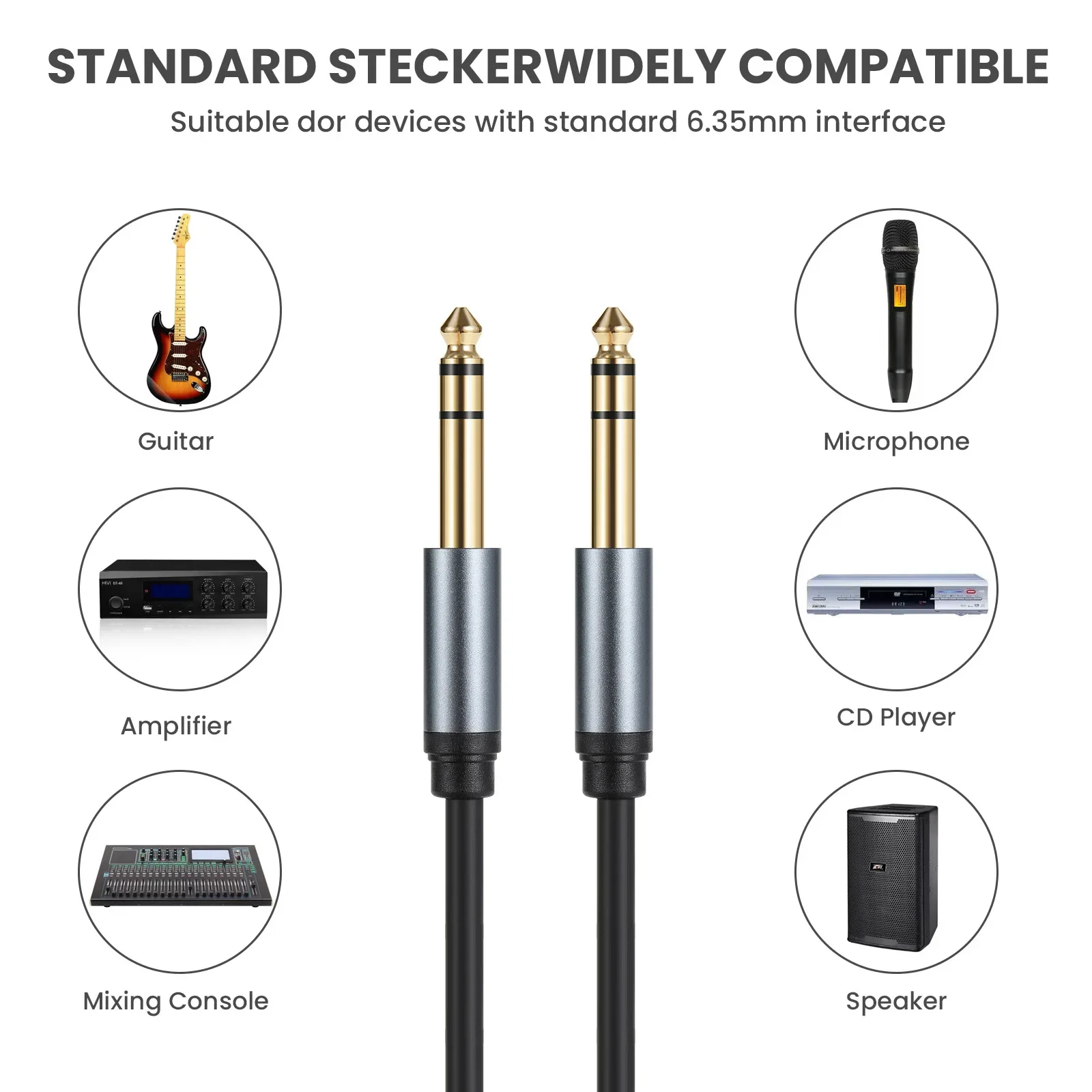 1/4 Cal kabel przyrządowy TRS, prosty przewód Audio Stereo o wtyczka męska na męską 6.35mm, zbalansowana linia 6.35mm