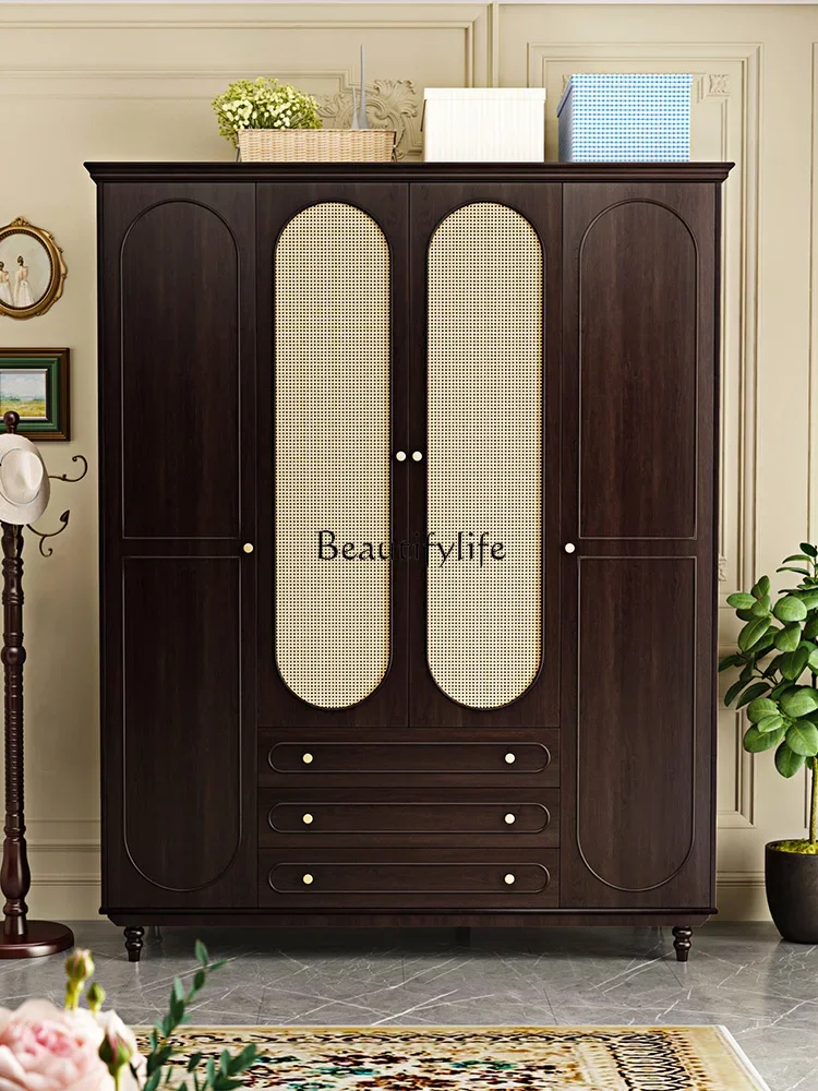

yj19 French Vintage Style Retro Solid Wood Four-Door Wardrobe for Home Simple American Style