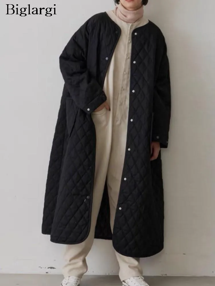 

Зимнее длинное пальто большого размера, женские свободные повседневные клетчатые модные плиссированные женские куртки с длинным рукавом, женские куртки, пальто