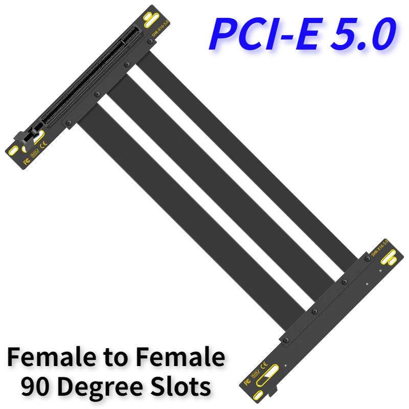 

Custom PCI-E 5.0 Extension Jumper X16 Female to Female 90 Degree Slots Right Angled Connectors PCI Express 16x GEN 5 Riser Cable