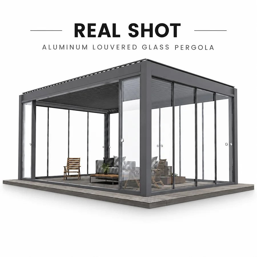 6063 T5 Aluminum Luxury Bioclimatic Heavy Duty Windproof Motorized Louvered Pergola LED Lighting Remote Waterproof Gazebo Custom