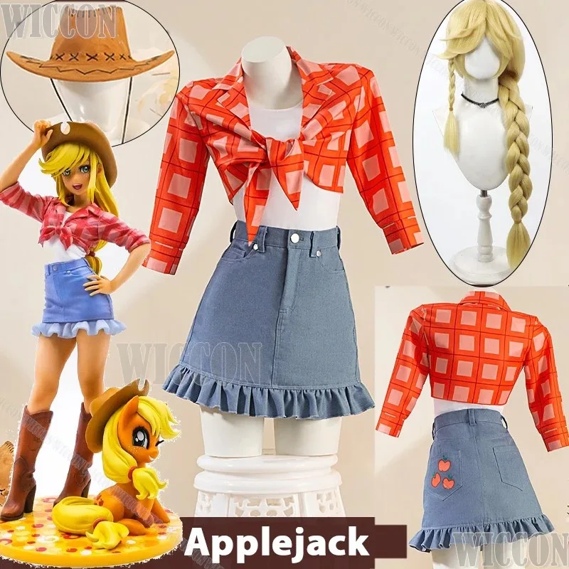 Applejack Little Pony Аниме Косплей Костюм Ковбойская Шляпа Костюм Bloned 1 м Парик Сексуальная Девушка Женщины Высокое Качество Хэллоуин Настраивается; 3