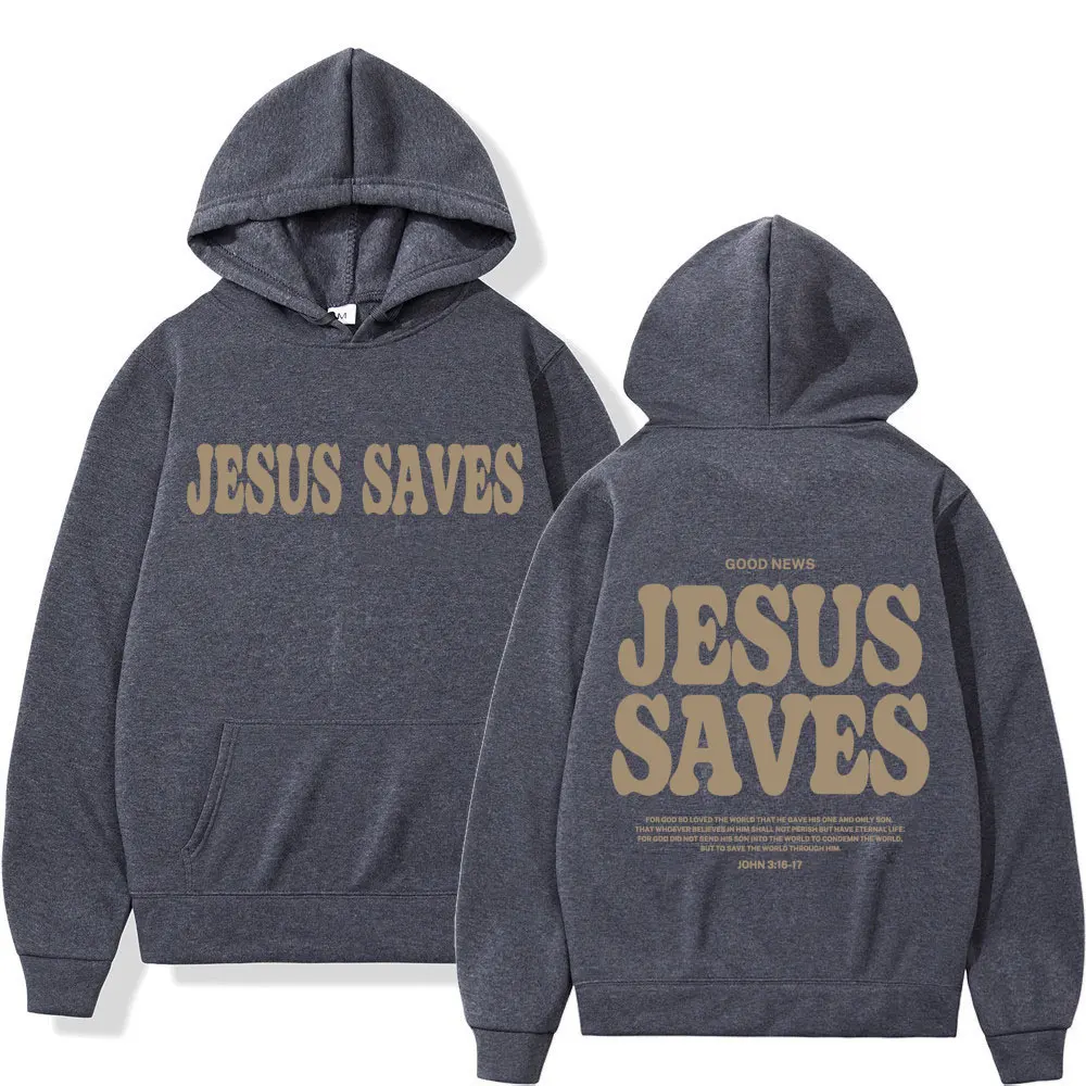 Aesthetic Jesus Saves Hoodies Christian Apparel Print Oversized Sweatshirts Men Women Vintage Fashion Autumn/Winter Warm Hoodie