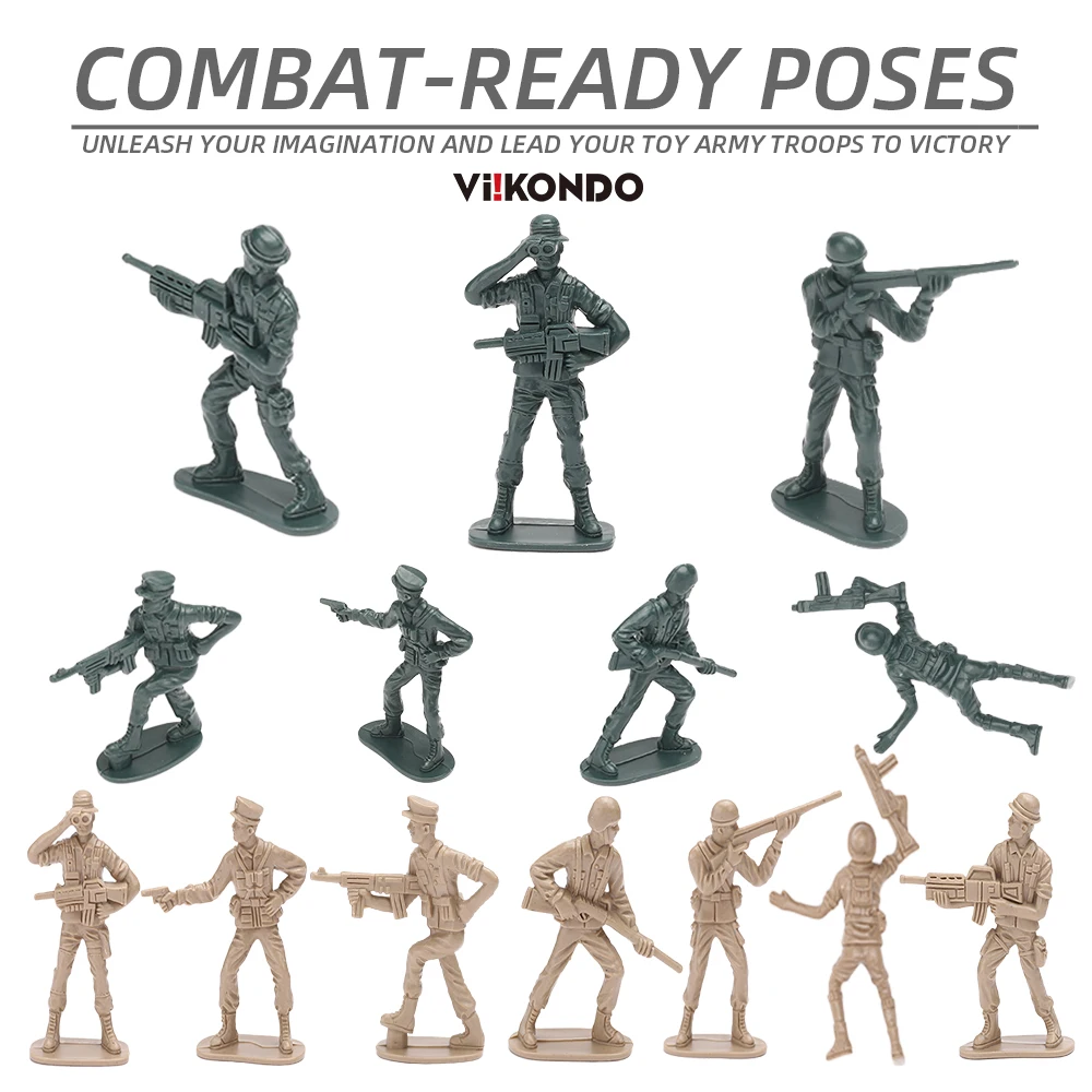 ViiKONDO Army Men Toy Military Action Figure 2.5'' Big Figurine 44pcs Green vs Tan Plastic Soldier Troops 7 Poses 6.5cm War Game