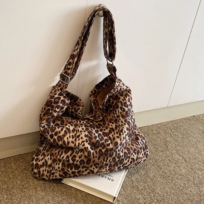 Leopard Print Women's Handbag Large Capacity Outdoor Foldable Washable Shopping Environmentally Friendly Reusable Storage Bag