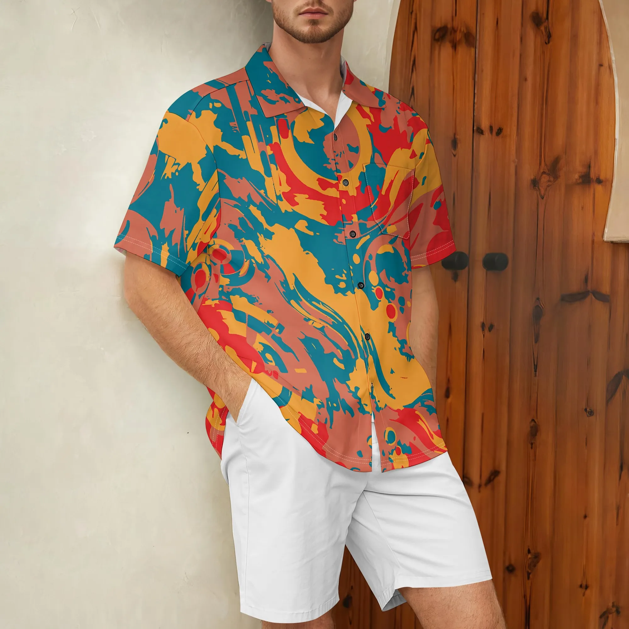 

YEAE Colorful Splash Print Shirt for Men Summer Casual Short Sleeve Top