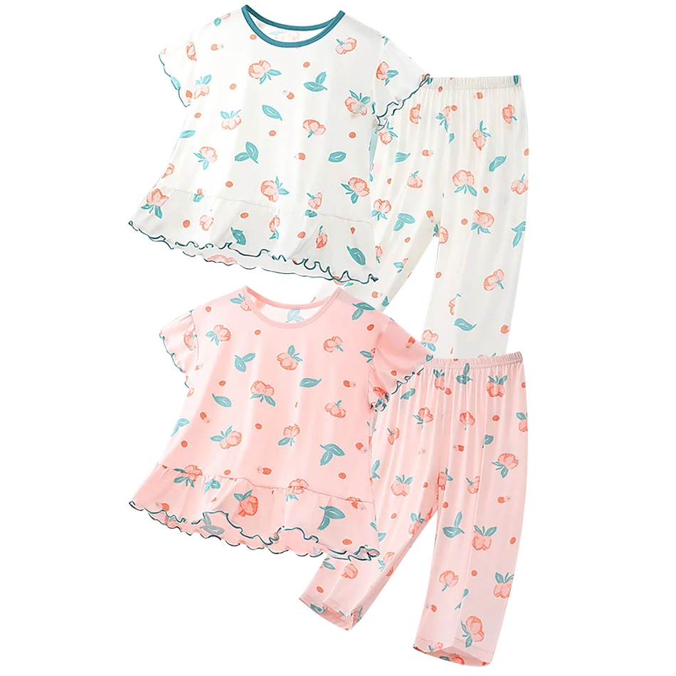 Girls Summer Comfortable Pajamas Sets Lightweight Dry and Crisp Soft Skin Friendly Breathable Suitable Sleepwear and Daily Wear