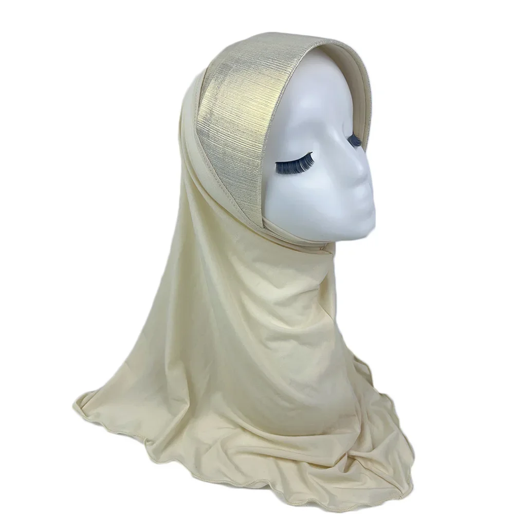 

Malay Headscarf Hard Brim Hat Bright Silk Solid Color Women's Head Scarf Muslim Hijab Turban Islam Wrap Pull On Ready Made Amira
