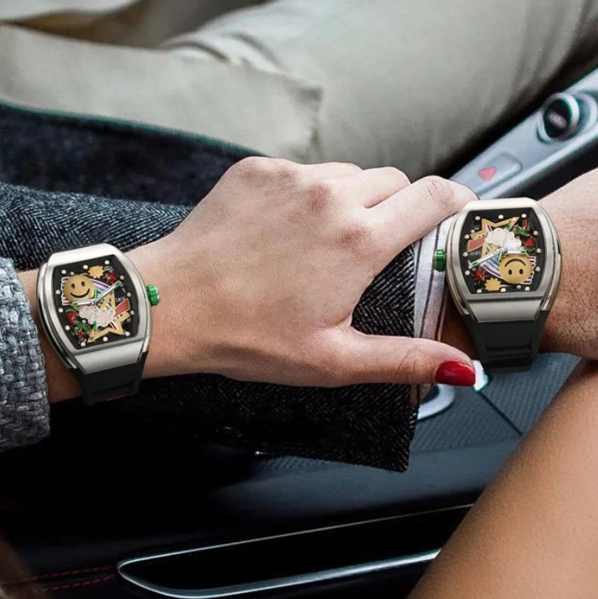 

I&W Мужские автоматические часы Tonneau 43*51 мм Механические наручные часы Светящиеся 50 м Водонепроницаемые 3D циферблаты с улыбкой