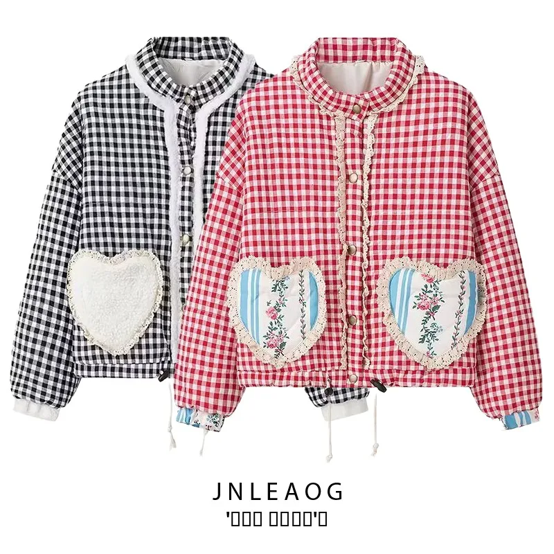 

JNLEAOG Autumn New Women's Faionable Plaid Color Blo Cotton Jaet Street Sle Hooded Long Sve Zipper Closure Regular...