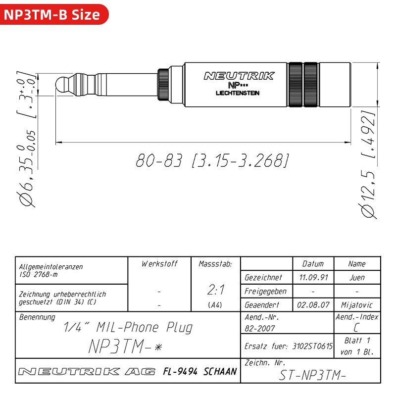 Neutrik NP3TMC-B 1/4\