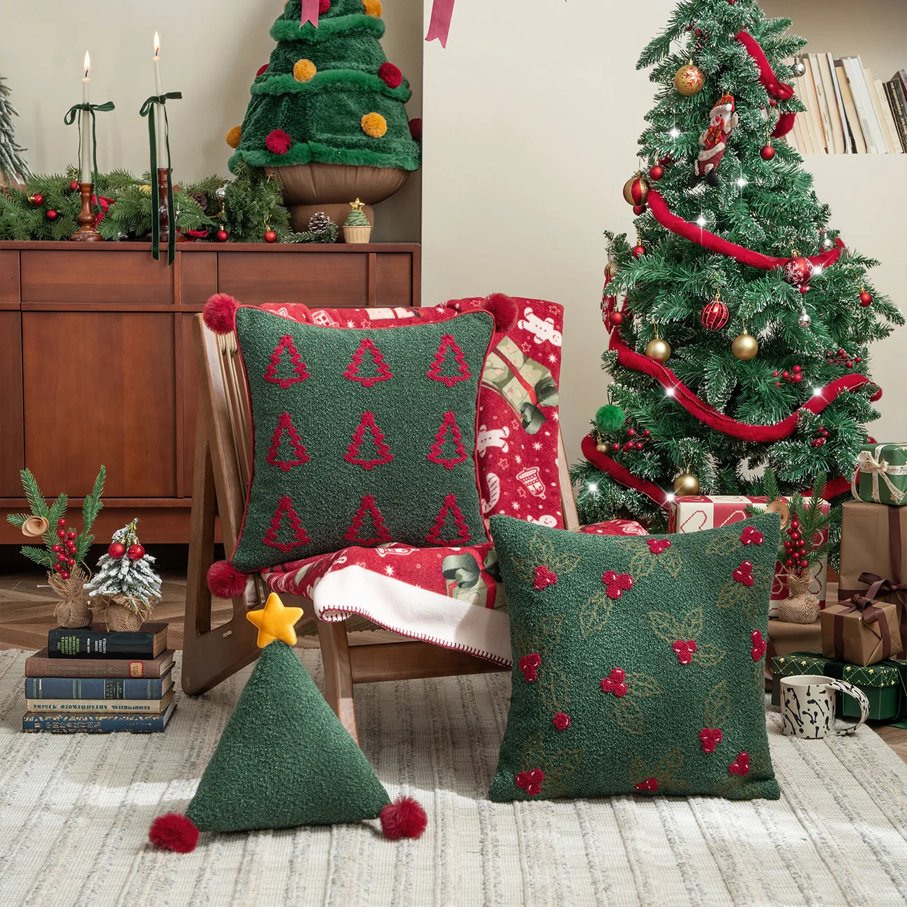 

Christmas Plush Decorative Cushion Cover Soft Home Decor Xmas Living Room Sofa Throw Pillow Cover Embroidered Pillowcase 45x45