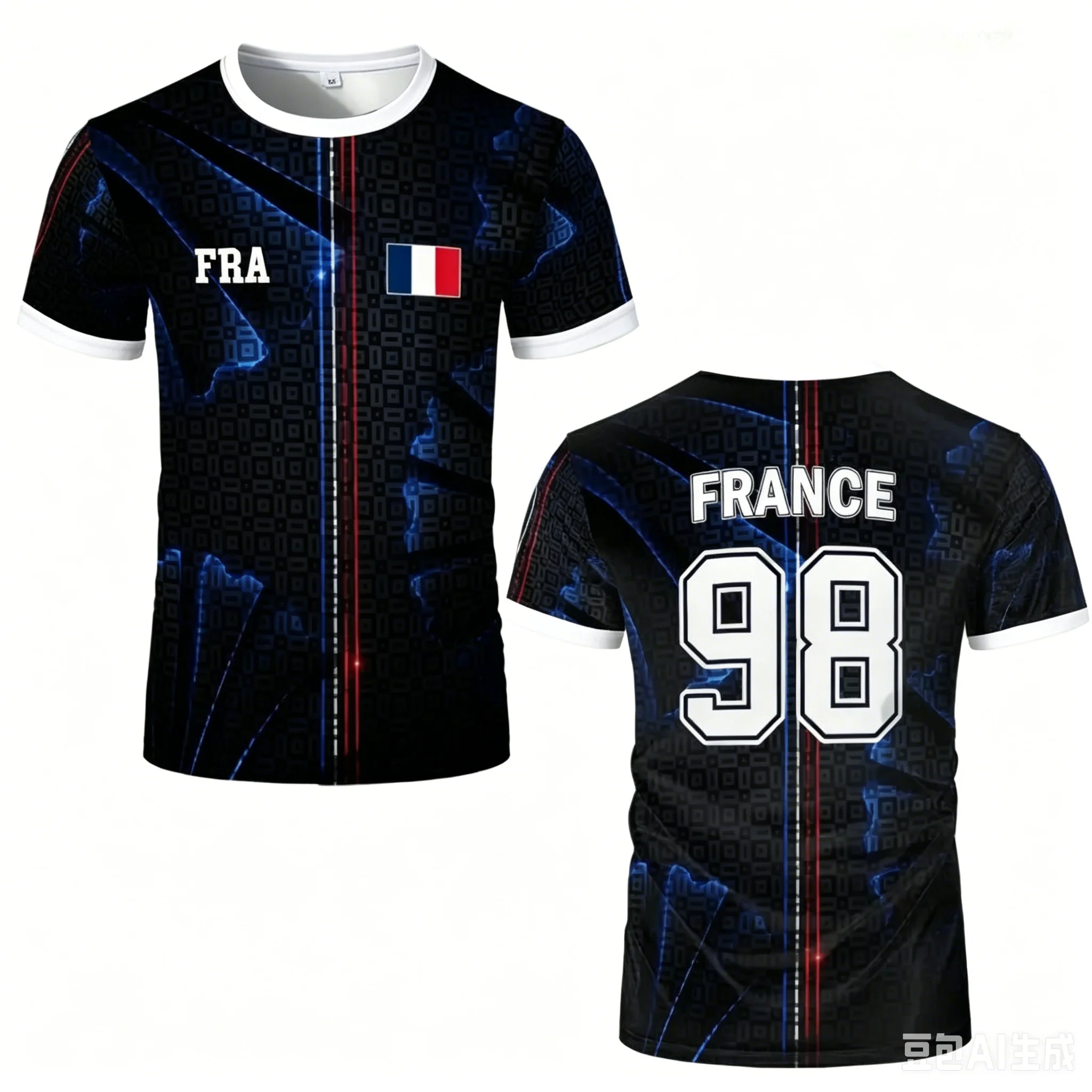 France Flag Print Soccer Jersey 3D Print Breathable Quick Dry Family Style for Kids Adults Outdoor Training Sports Fitness