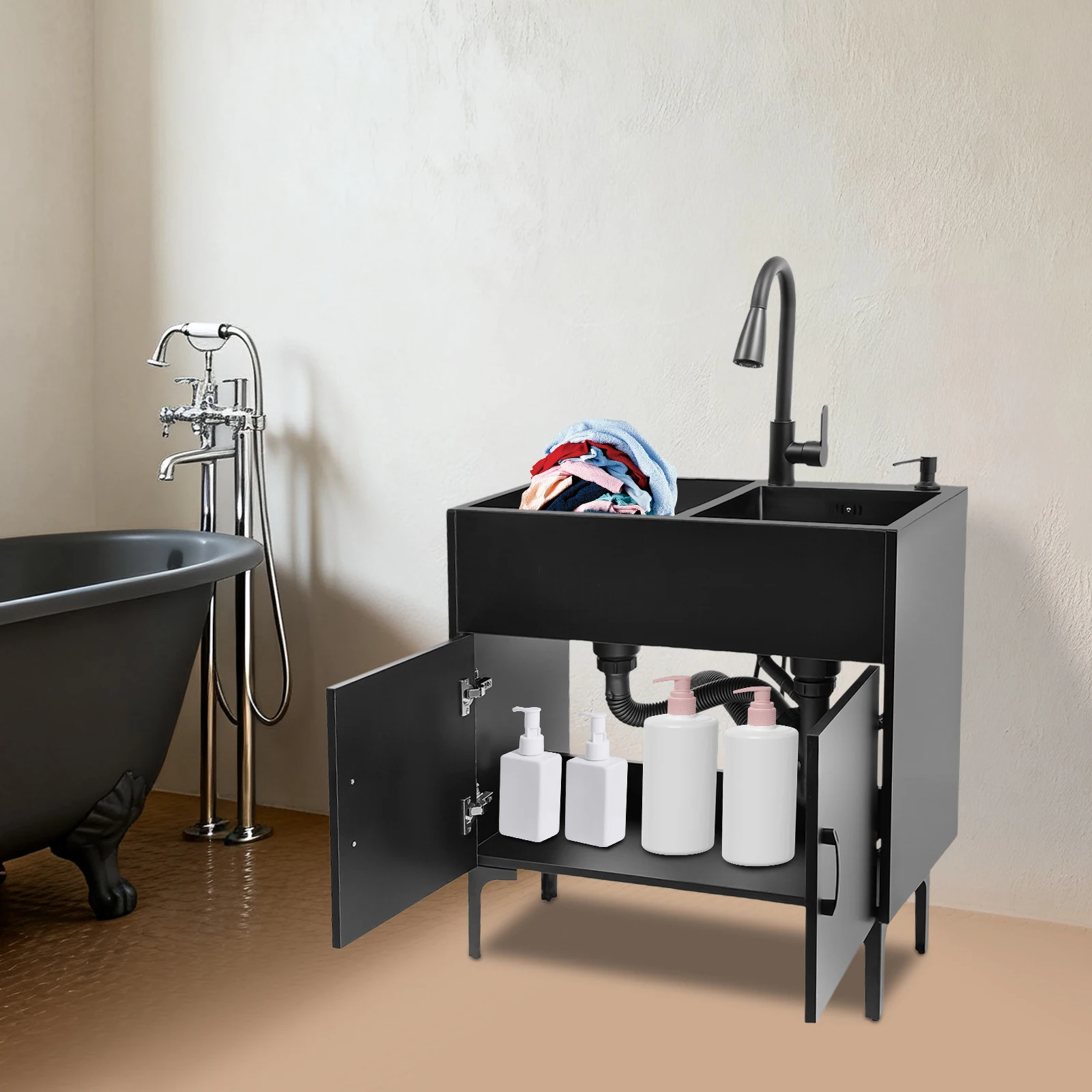 75x41 سنتيمتر خزانة حوض الغسيل ، متعددة الأغراض فائدة مع صنبور قابل للسحب ، للمطبخ غرفة الغسيل الطابق السفلي الفضاء ماكسيم