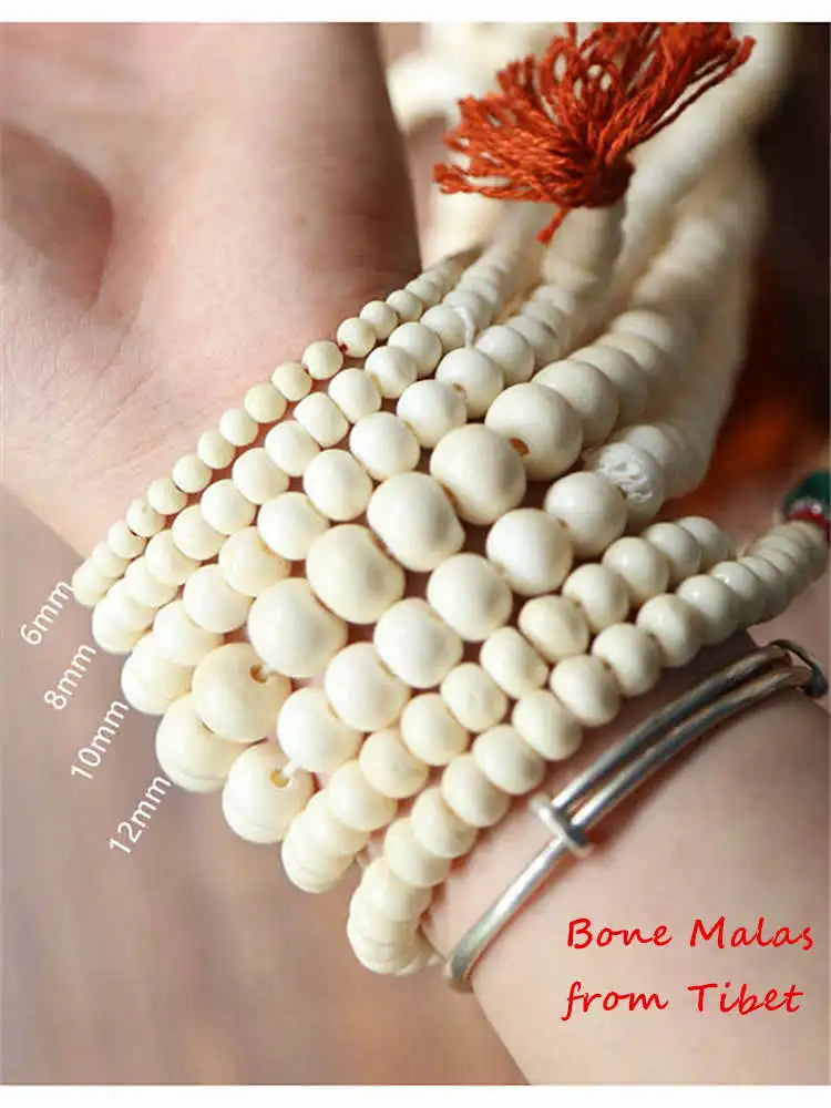 Tibet 108 Beads Real Ox Bone Prayer Mala Rosary 8mm 10mm 12mm Big Beads Necklace for Man BRO505