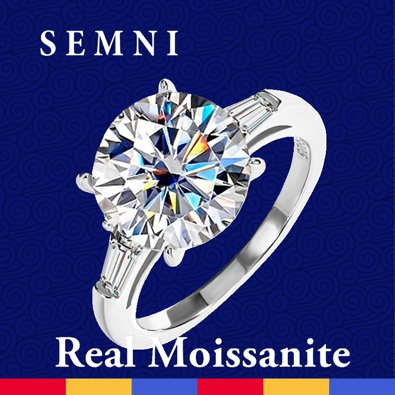 SEMNI Luxury 5.0ct Moissanite Diamond Ring for Women Sparkling Halo Lover Wedding Promise Band Anillos Ruby Sapphire Emerald