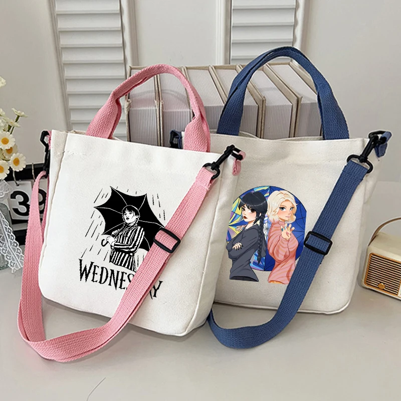 

Маленькая парусиновая сумка на плечо Wednesday, американская драма Аддамс, студенческая сумка через плечо, милая сумка, забавные подарки на день рождения