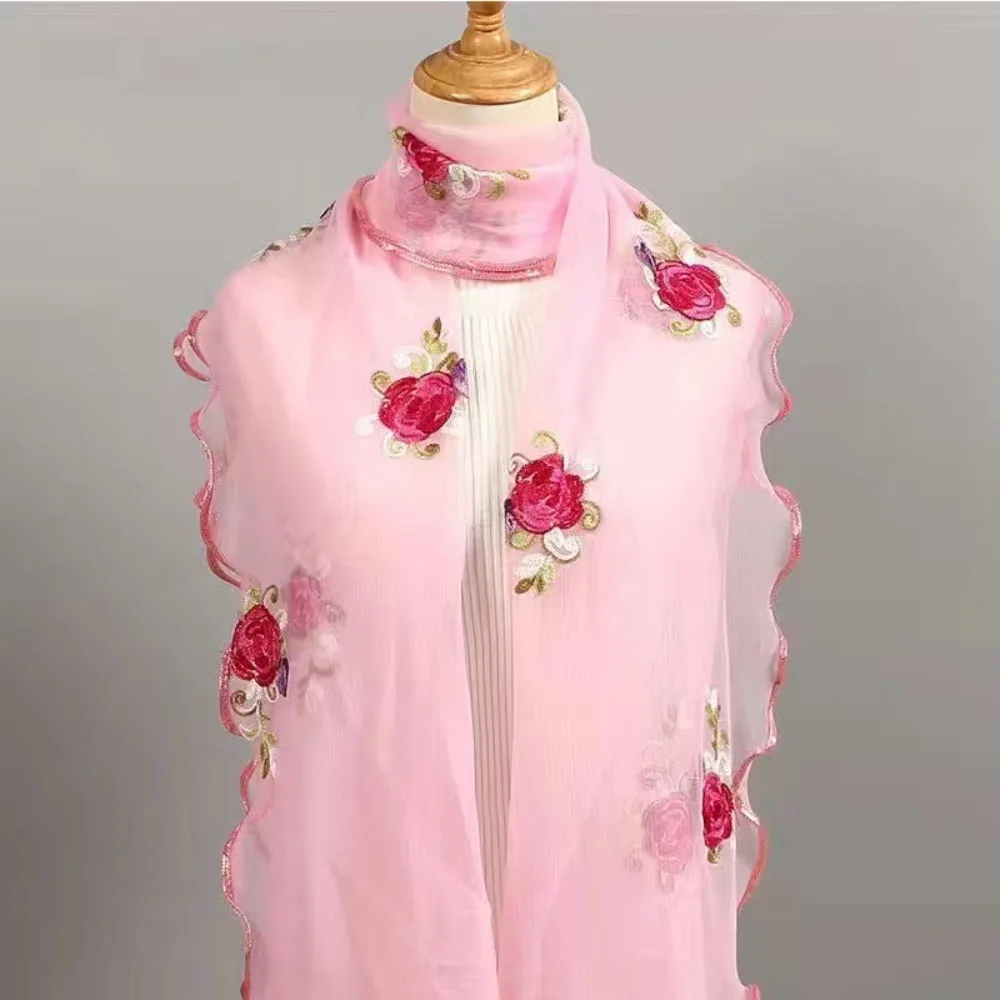 Elegant Floral Print Lace Scarf Soft Colorful Lightweight Hijab Elastic Bandana