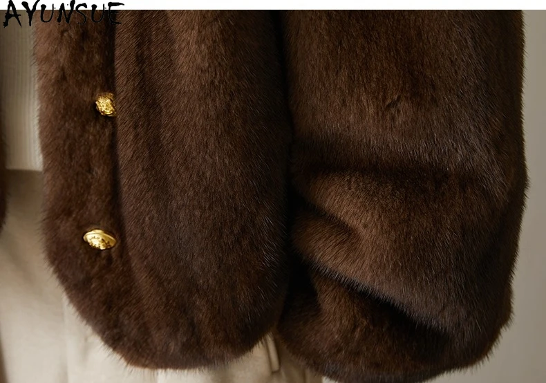 AYUNSUE Natürlicher Pelzmantel für Damen, echte weibliche Nerz, neu in Mänteln, warme Winterjacke für Damen, 2025, kurzer Stil, Servies Sier Nadal