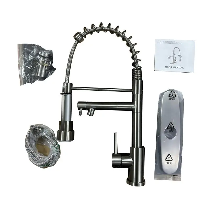 Robinet de cuisine extractible avec commande tactile, poignée unique, col à ressort en acier inoxydable à 2 fonctions, Installation à trou unique pour