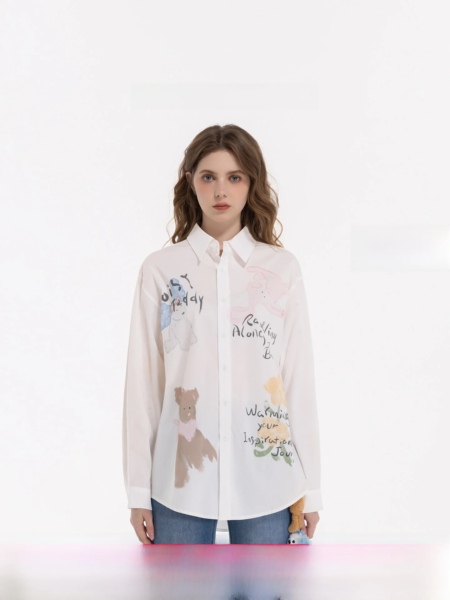 

Женская модная универсальная куртка-рубашка Noisy Teddy fiti Design с длинным рукавом, весна 2026, милый свободный крой, из смесового хлопка