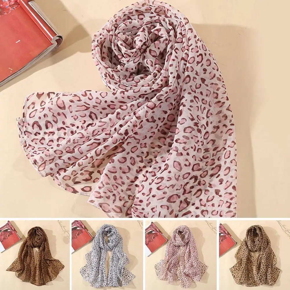 

160*50cm Leopard Print Chiffon Scarf Classic Leopard Dual-use Wild Small Silk Scarf For Seasons Lady Hijab Wraps
