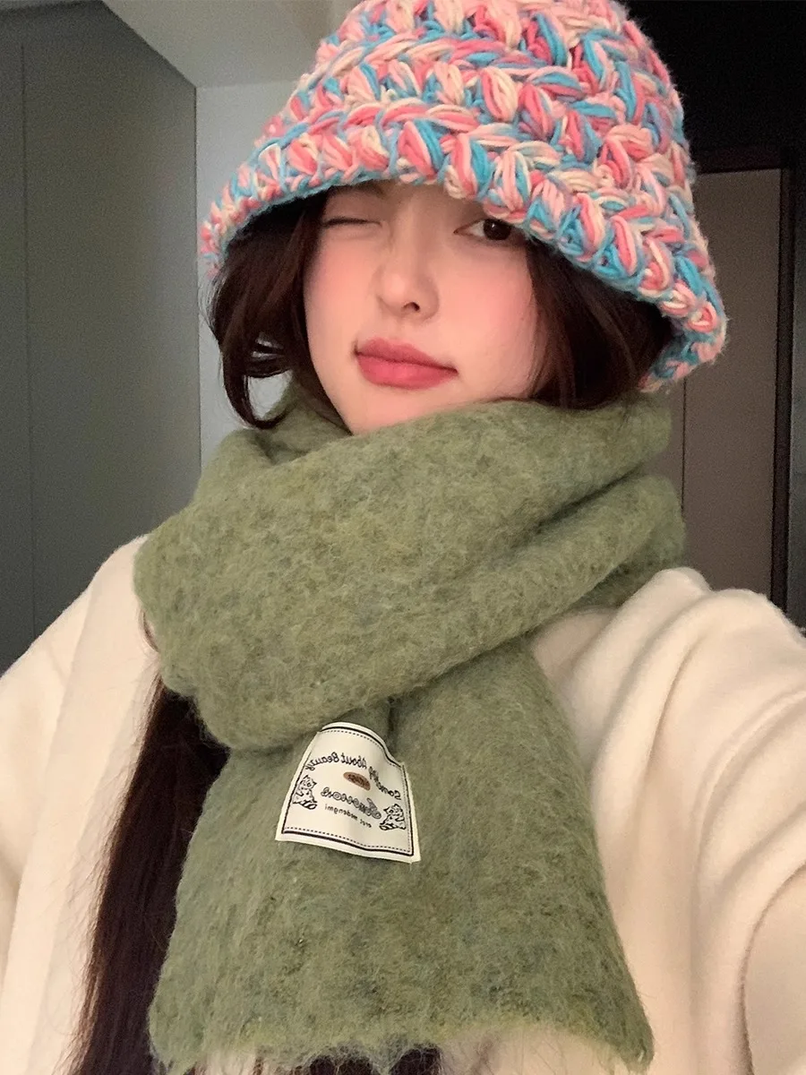 

Шерстяной шарф для женщин, осень и зима 2025, новая корейская версия, универсальный теплый утолщенный шарф для защиты от холода, шейный шарф