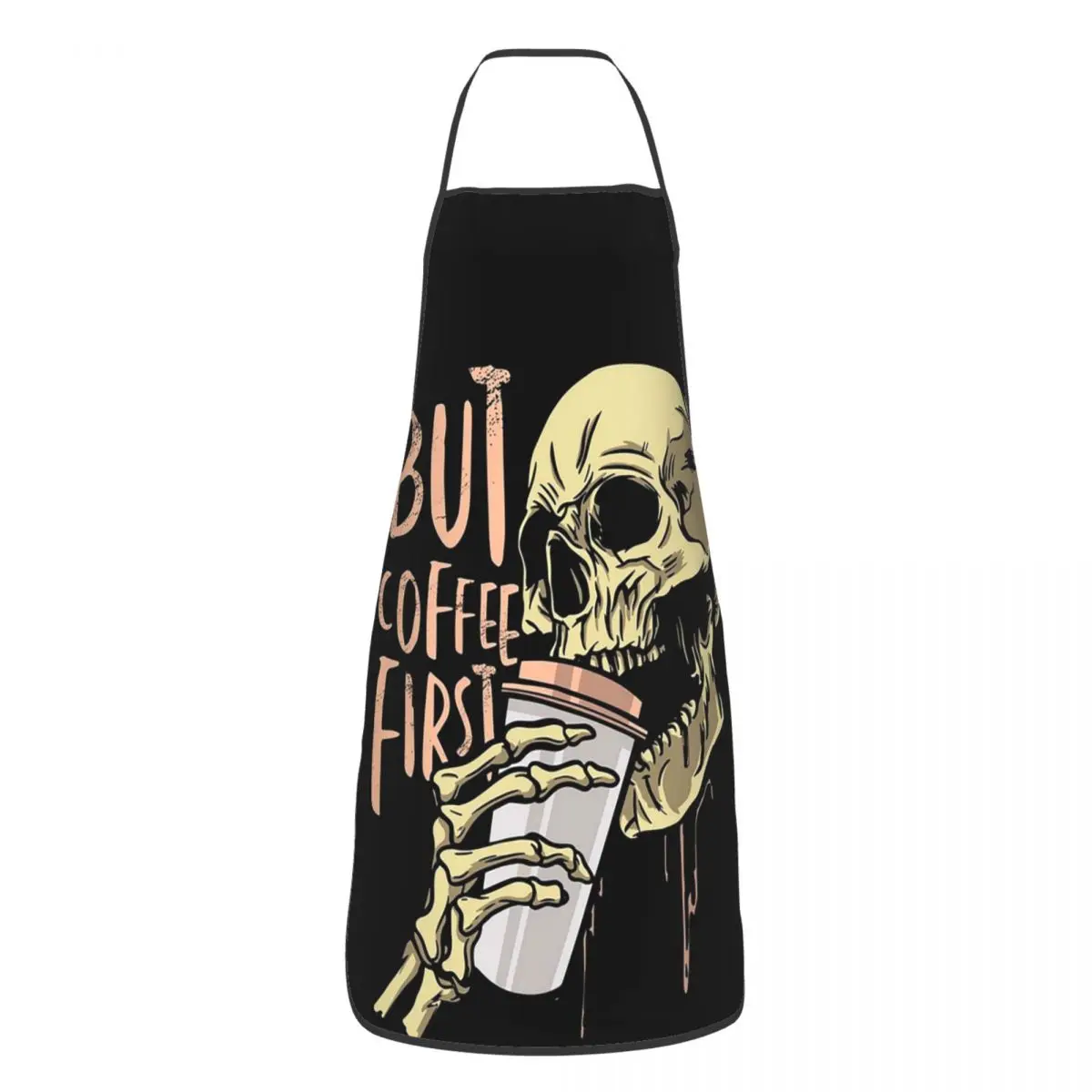 But Coffee First Skull Aprons Chef Cooking Baking Tablier Sleeveless Bib Kitchen Cleaning Pinafore for Women Men Painting