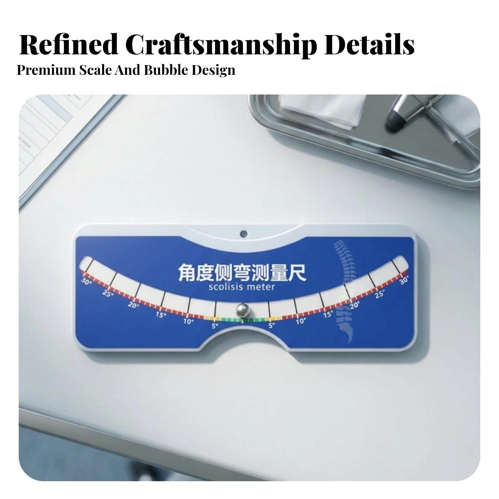 Scoliosis Measuring Ruler Bubble Level Spinal Side-Bending Ruler Health Tool Curved Body Printed Markings