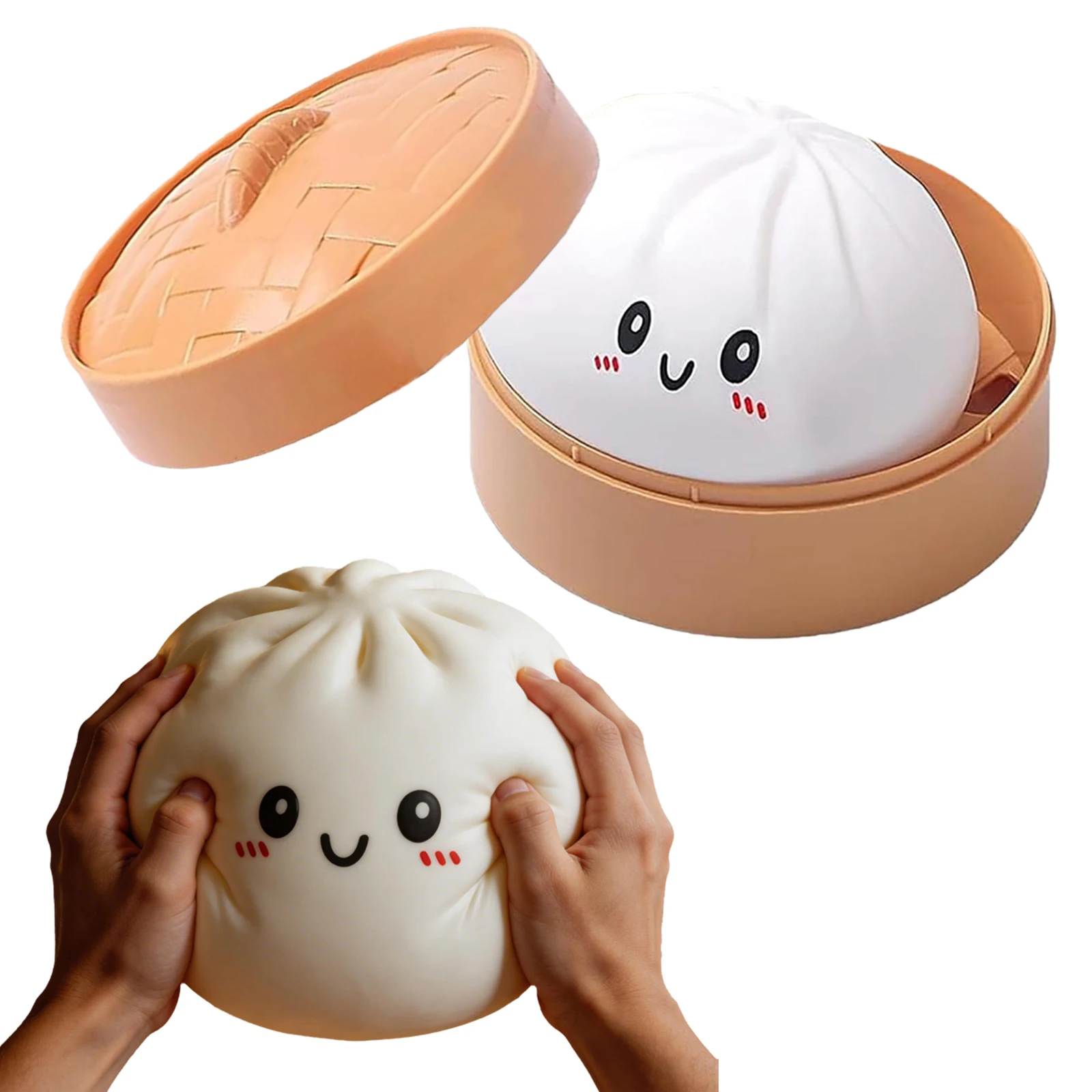 Steamed Bun Stress Ball Slow Rebound Soft Pinch with Bamboo Look Steamer Realistic Giant Squeeze Toy Funny Creative Gift