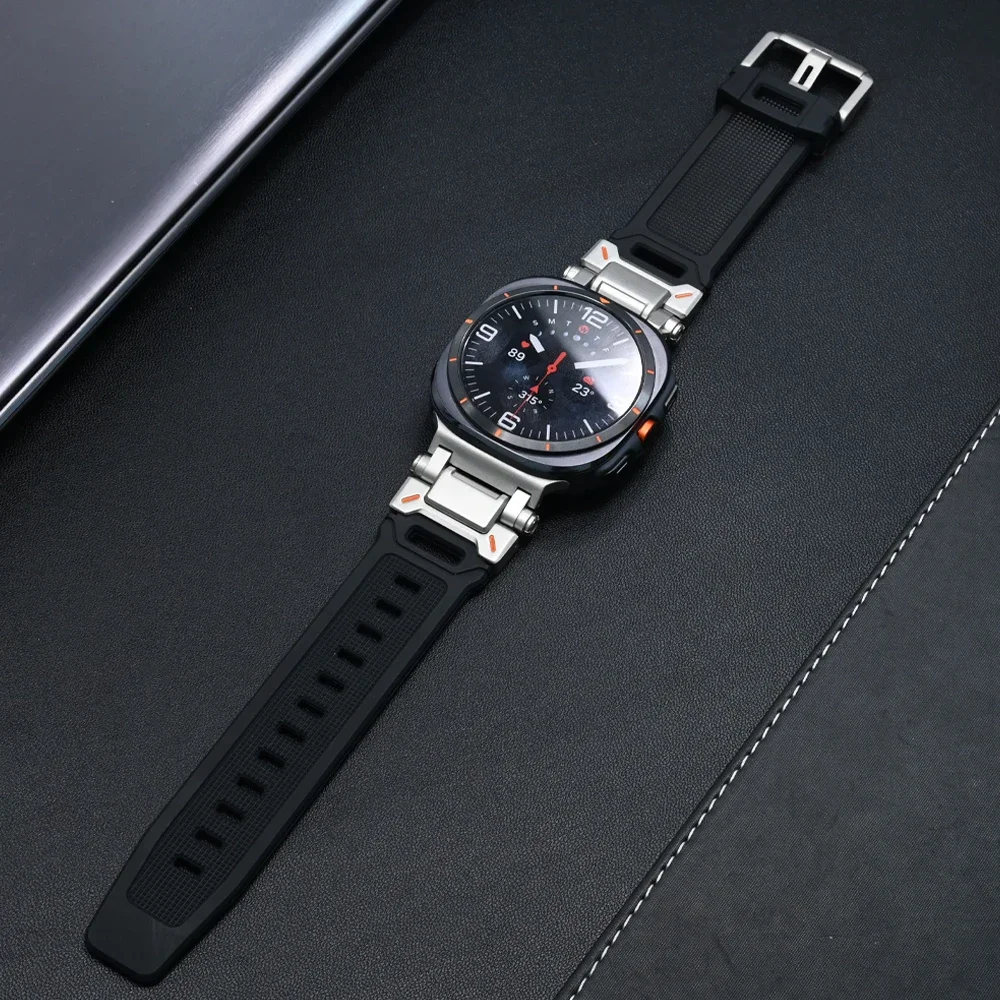MEN Rubber Loop Strap for Samsung Galaxy Ultra Bracelet Luxury Rubber Sports Band for SAMSUNG GALAXY ULTRA 47mm Black Wristband