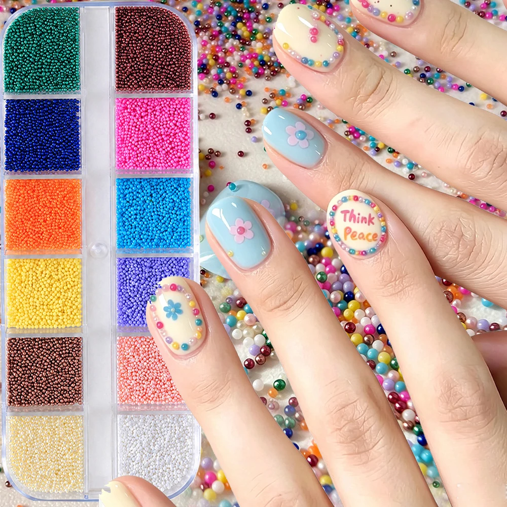 12Grids/box 3D Mixed-Color Micro Round Nail Art Caviar Beads Colorful Mini Caviar Nail Beads DIY Tiny Manicure Round Bead Decor