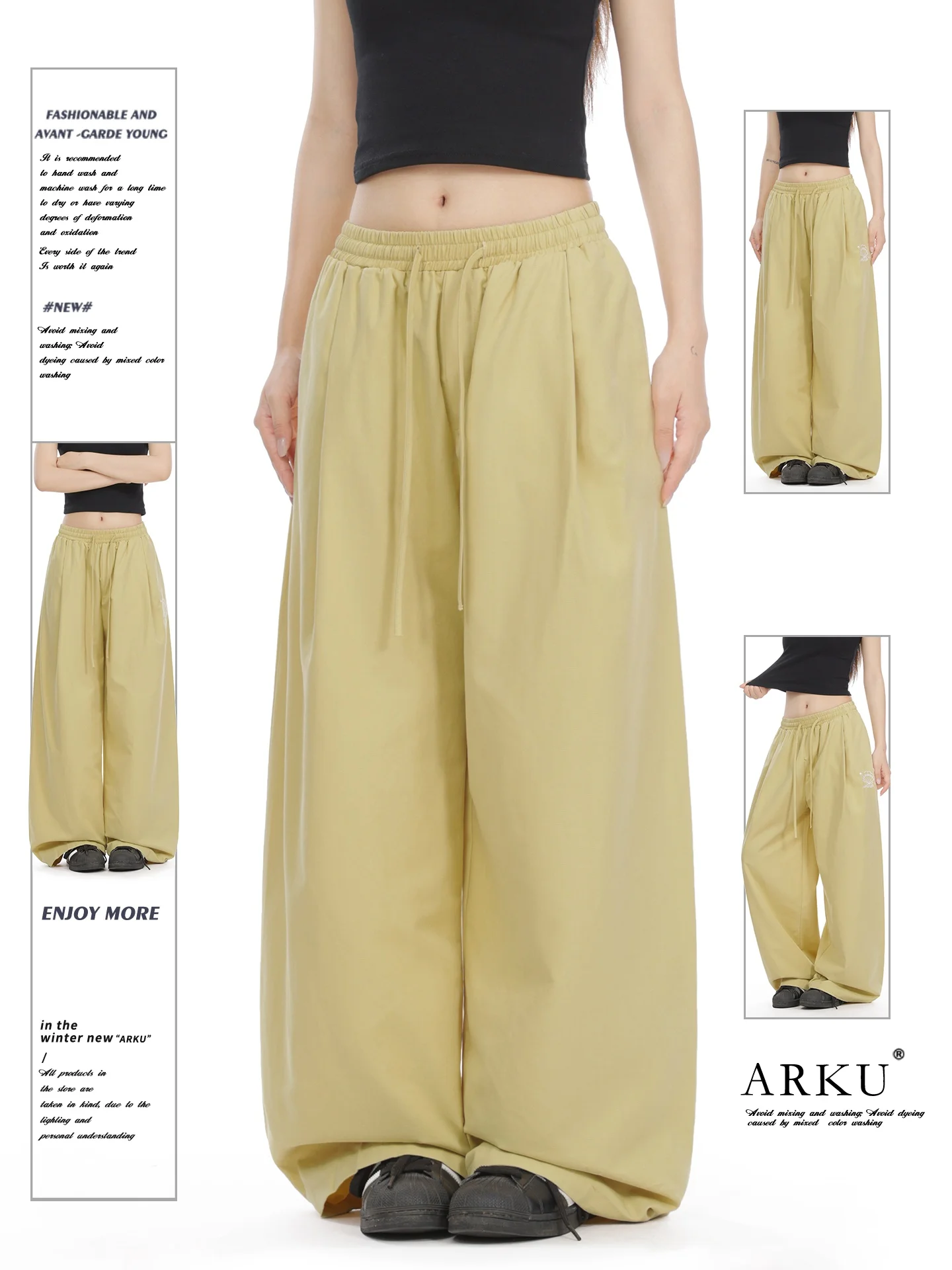 

Женские повседневные брюки в американском стиле, широкие, свободные, с эффектом драпировки, для джазовых танцев, прямые, длинные, базовый фасон, с естественной линией талии