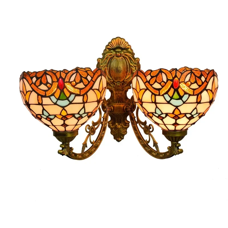 

Corridor double-headed wall lamp American baroque stained glass living room dining room bar glazed lamp