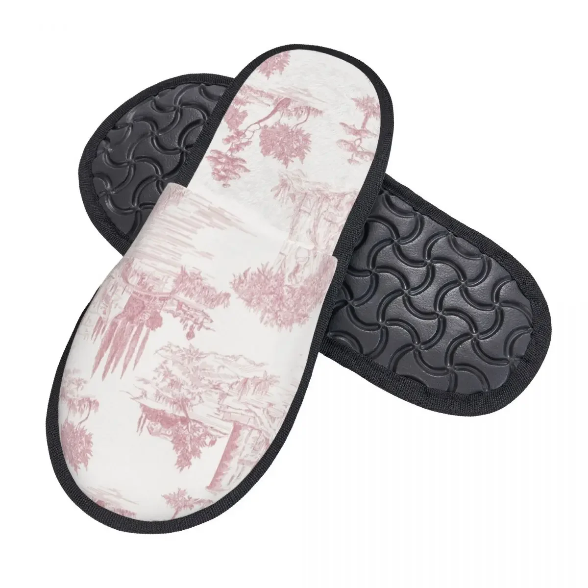 Vintage Toile De Jouy Comfort Scuff With Memory Foam Slippers Women Blush Pink White Hotel House Shoes image 2