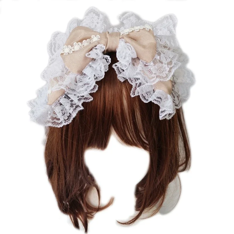 Tocado gótico Maid Lace Accesorios para cabello Cosplay Diadema con lazo