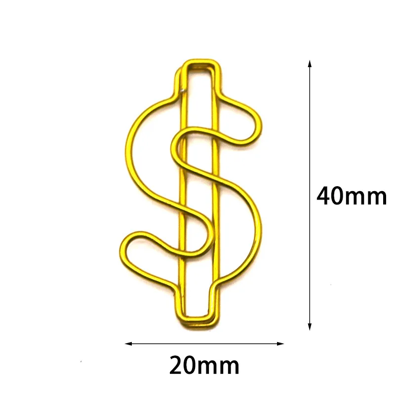 Metal Dollar Shape Paperclips Rose Gold Paper Clips Document Papers Classification Metal Paper Clip Gold Clips For Paper Clamp