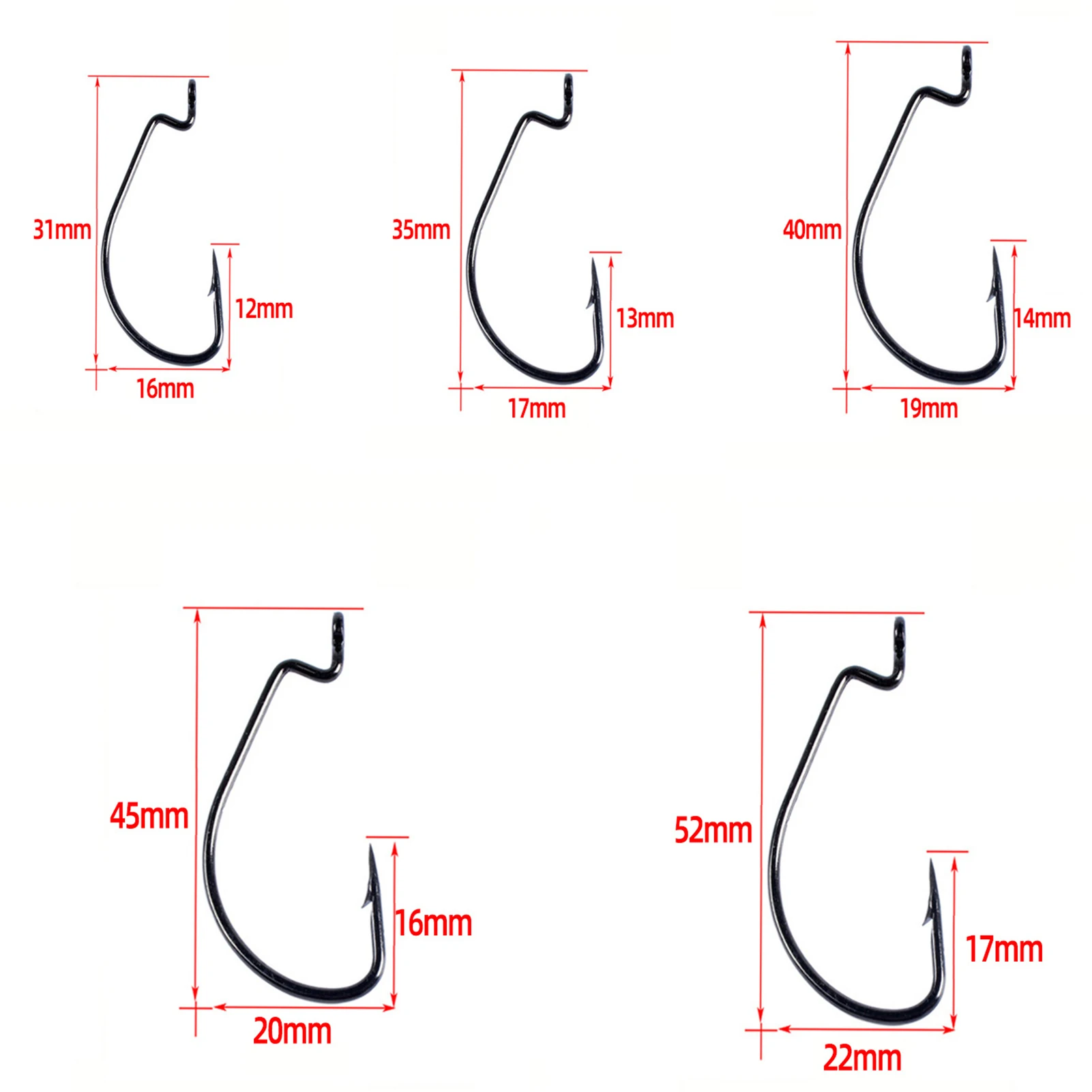 

50pcs Fishing Hooks High Carbon Stainless Steel Tackle Offset Worm Jig Crank Barbed Hook Wide Gap Offset Fishhook Soft Sea Hook