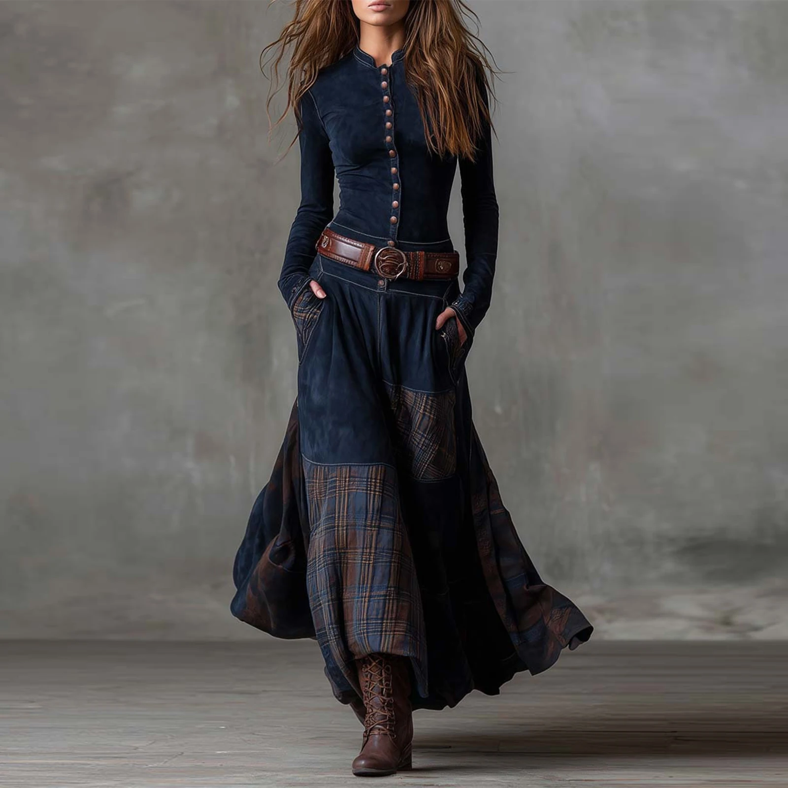 فستان أنيق بأكمام طويلة للنساء، فستان بصدر واحد للربيع والخريف #1